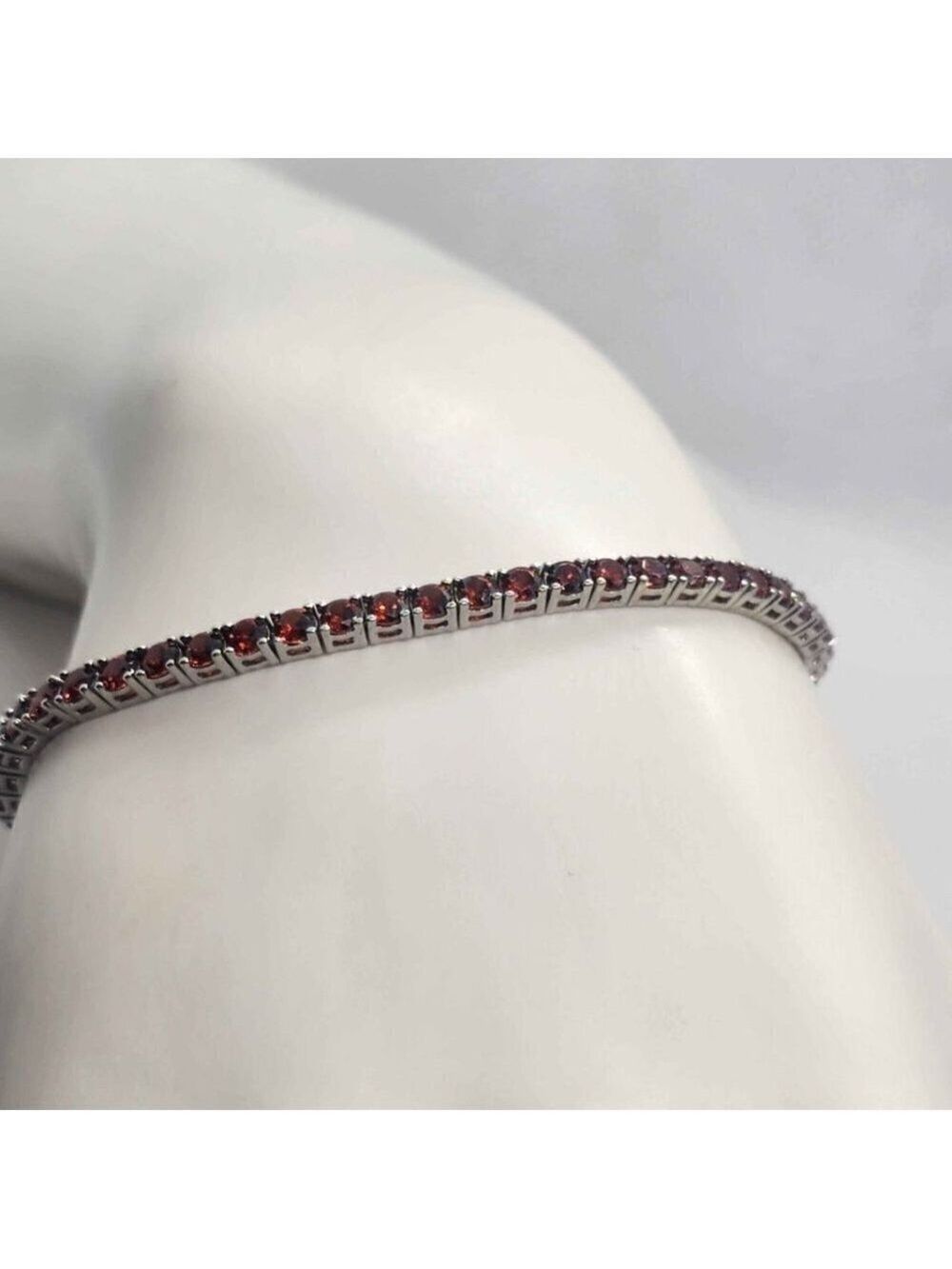 Fiery Sparkle: Red Gemstone Tennis Bracelet in 925 Sterling Silver